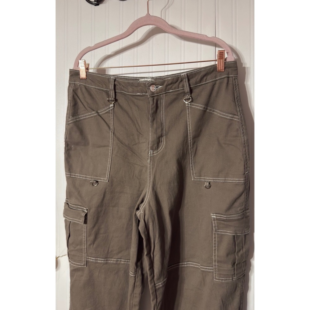 Rachel Paige Womens Brown Contrast Stitch Cargo Pants Wide Leg Utility XL - Picture 3 of 6